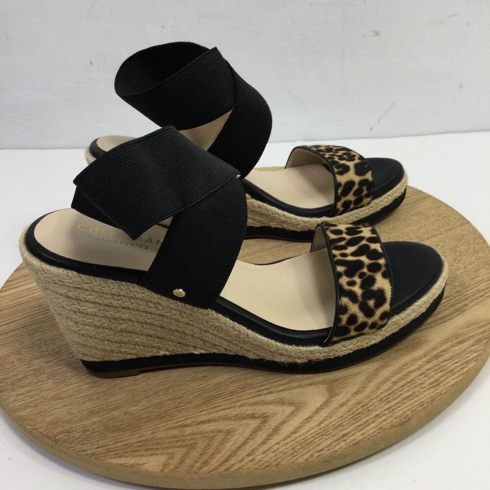 Cole Haan Women's Wedge Espadrille Sandals in Black Leopard Print Size 6B - Picture 2 of 10